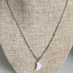 Crescent Moon Polished Quartz Gemstone 18" Stainless Steel Necklace 🌒